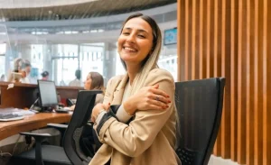 Stressed leader practicing a mindful moment at work