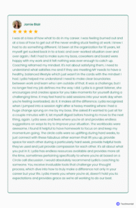 Jamie's testimonial on burnout coaching 