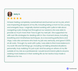 Molly's testimonial on burnout coaching 